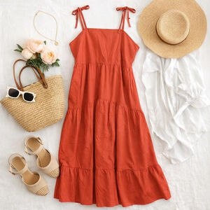 Who What Wear Orange Prairie Cottagecore Tiered Dress